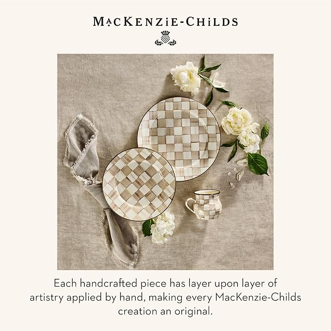 MACKENZIE-CHILDS Enamel Dinner Plate, Decorative Dinnerware Plate, 10 Inches, Brown-and-White Mocha Check