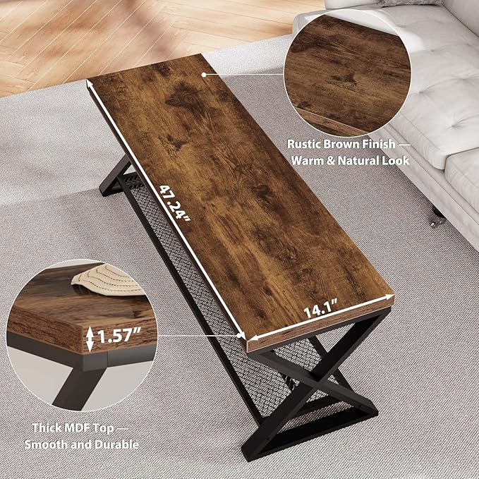 LVB Rustic Entryway Bench, 47??Shoe Bench with Storage for Entry Way, Industrial Shoe Rack Bench with Seating for Foyer Entrance, Farmhouse Wood Bench for Hallway Living Room Bedroom, Rustic Brown