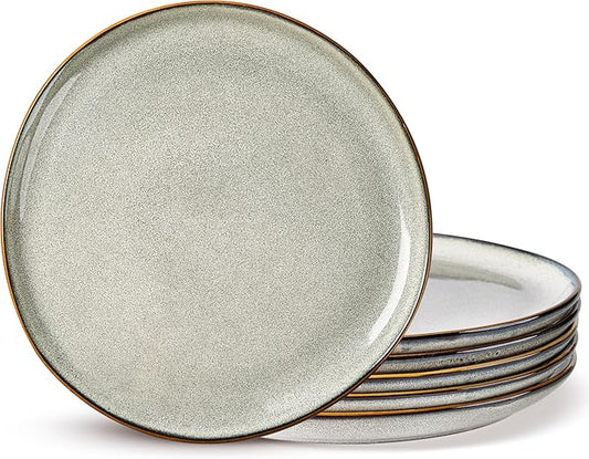 AmorArc Ceramic Plates Set of 6, 8.5 Inch Handmade Reactive Glaze Stoneware Plates set for Dessert, Salad, Appetizer,Dinner, Microwave & Dishwasher Safe, Scratch Resistant