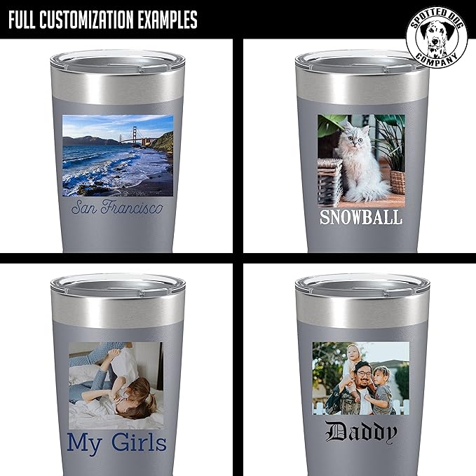 Personalized (17 Colors) 20oz Photo Picture Printed Insulated Stainless Steel Powder Coated Tumbler with Lid ??Customized Gift Idea for Her Women Him Men, Custom Coach Gifts Team Mom Dad (Gray)