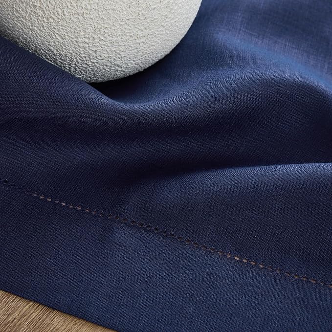 Solino Home Linen Tablecloth 60 x 108 Inch - Classic Hemstitch 100% Pure Linen Navy Blue Table Cloth for Rectangle Tables - Machine Washable Tablecloth for Winter, Easter