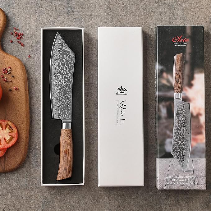 Wakoli EDIB Pro Premium Grill and Block Knife ??Japanese Style Kitchen Knife | 7.9-Inch Blade Made of 67 Layers of Real Big Master Steel with Pakka Wood Handle | Professional Cooking Tool
