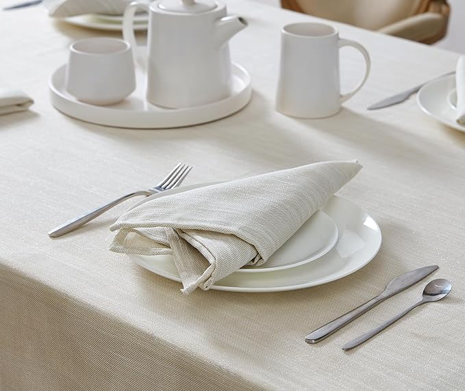 Laura Ashley Arabesque Luxurious Shimmery Fabric Tablecloth Napkins for Formal Dining, Holiday, Wedding or Party, Set of 6 Napkins, Silver