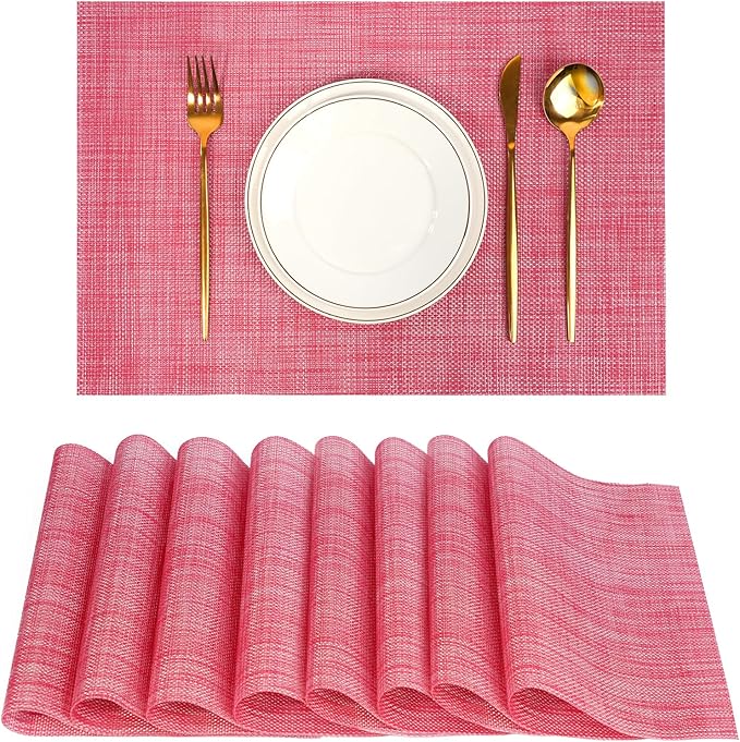 flohar Placemats Set of 8竊똂hristmas Decoration Non-Slip PVC Weave Table Mats Easy to Clean竊똇eat Resistant Place Mats for Kitchen Dining Table Decoration Indoor Outdoor竊똓ed