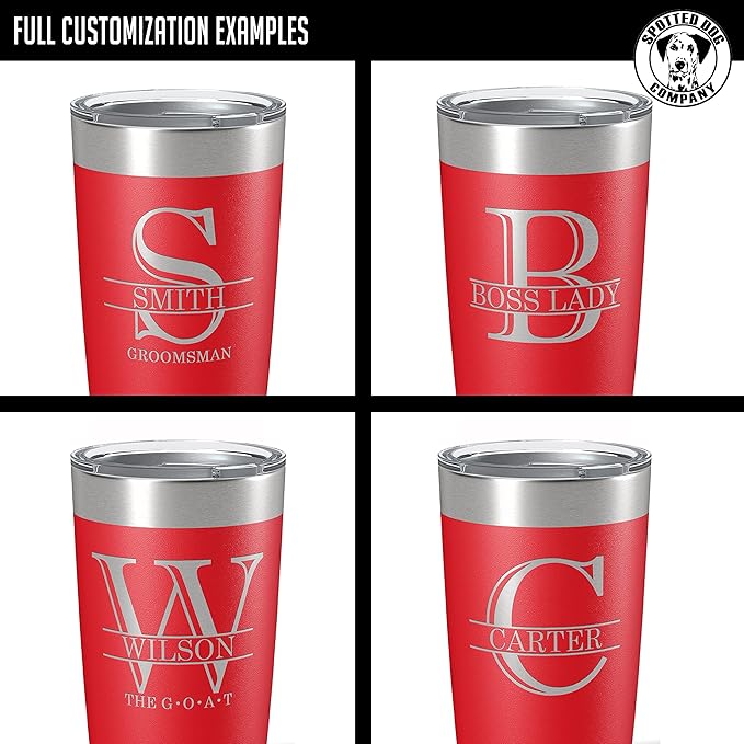 Personalized 20oz (17 Colors) Powder Coated Insulated Stainless Steel Tumbler with Lid, Custom Etched, Customized Engraved Gift Idea for Women Men Her Him, Halpert Monogram Initial Name (Red)