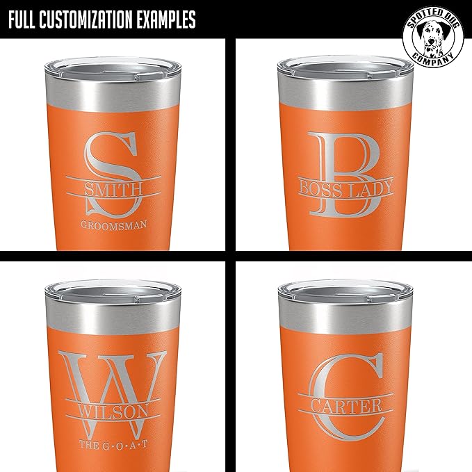 Personalized 20oz (17 Colors) Powder Coated Insulated Stainless Steel Tumbler with Lid, Custom Etched, Customized Engraved Gift Idea for Women Men Her Him, Halpert Monogram Initial Name (Orange)