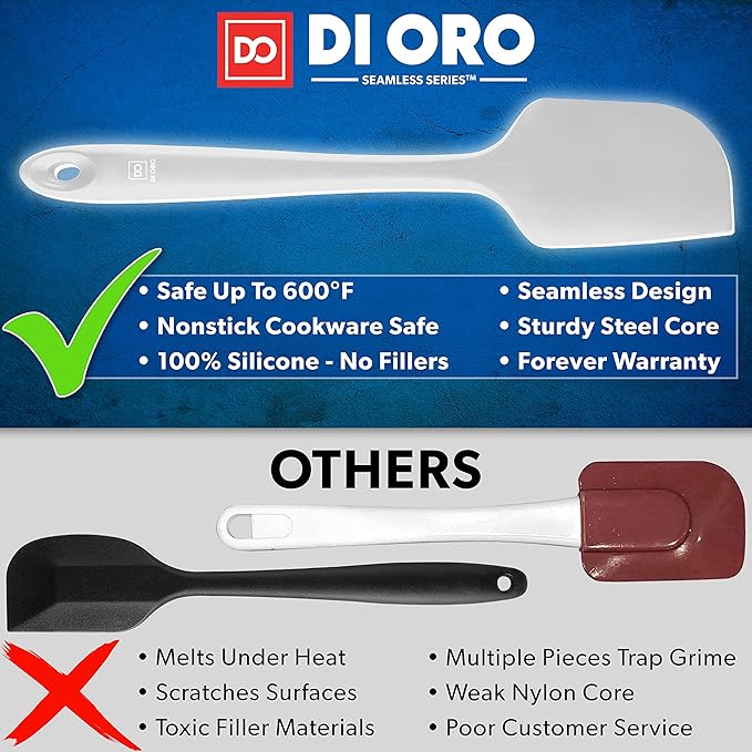 DI ORO Silicone Spatula - 600째F Heat-Resistant Rubber Kitchen Spatula for Baking, Scraping, & Mixing - BPA Free Nonstick Cookware Safe Flexible Utensil for Cooking - Seamless & Dishwasher Safe (Stone)