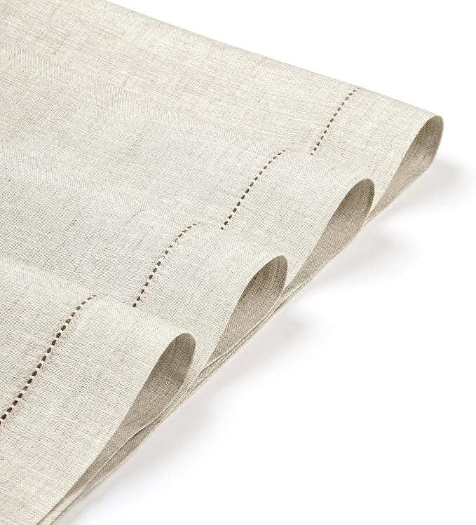 D'Moksha Homes Light Natural Linen Cloth Placemats Set of 4-100% Pure Linen Hemstitch Placemats 14 x 19 Inch - Classic Hemstitch Table Place Mats for Valentines, Easter - Machine Washable