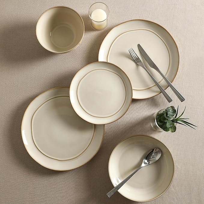 Stone Lain Infinity 24-Piece Dinnerware Set Stoneware, Plates and Bowls Set, Dishwasher and Microwave Safe, Dish Set for 8, Beige
