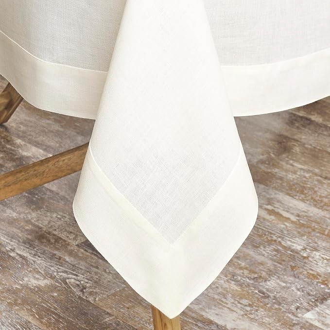 D'Moksha Homes Linen Ivory Tablecloth 60 x 102 Inch - 100% Pure Linen Rectangular Table Cloth - Machine Washable Tablecloth for Valentines, Spring, Easter
