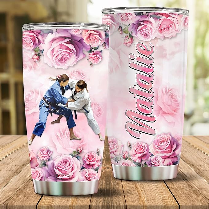 WONWIX Personalized Judo Tumbler Gift for Women, 20oz Stainless Steel Insulated Water Bottle Travel Mug Cup, Perfect Gifts for Girls, Wife, Daughter, Christmas, Birthday, Mother's Day, Valentine