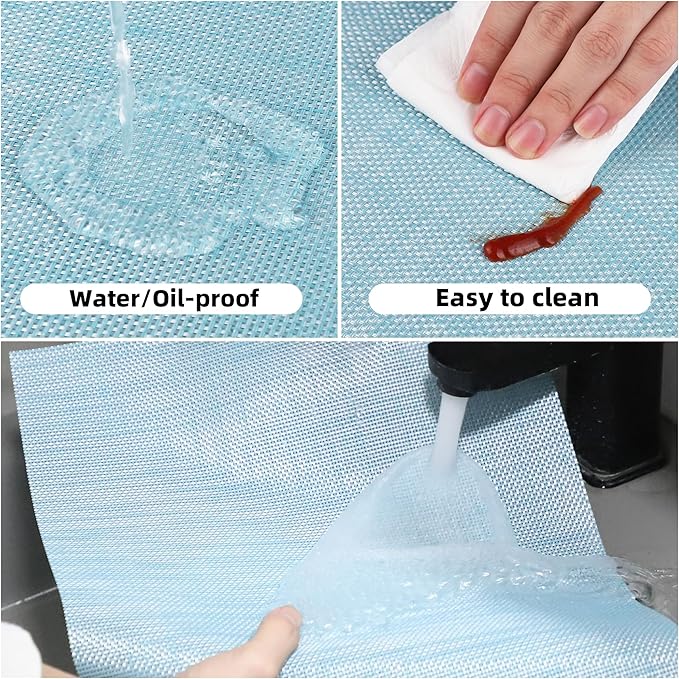 Blue Placemats Set of 8 Durable Heat Resistant Non-Slip Washable Place Mats PVC Vinyl Woven Table Mats for Dining Table 12 x 17 Inch