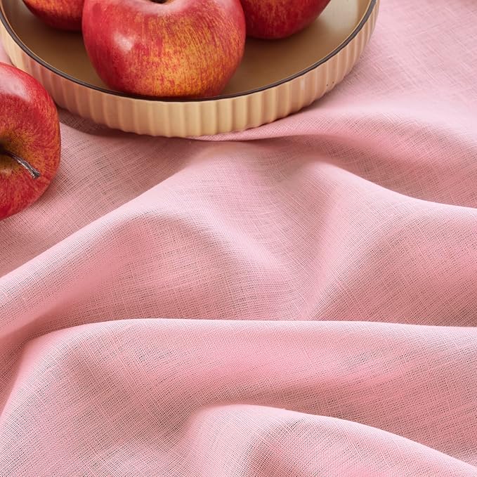 Solino Home Linen Tablecloth 60 x 120 Inch - 100% Pure Linen Pink Lemonade Table Cloth for Rectangle Tables - Fete, Machine Washable Tablecloth for Valentines, Spring, Easter