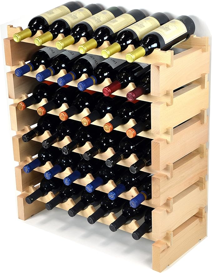 sfDisplay.com,LLC. Modular Wine Rack Pine Wood 24-72 Bottle Capacity Storage 6 Bottles Across up to 12 Rows Stackable Newest Improved Model (36 Bottles - 6 Rows)