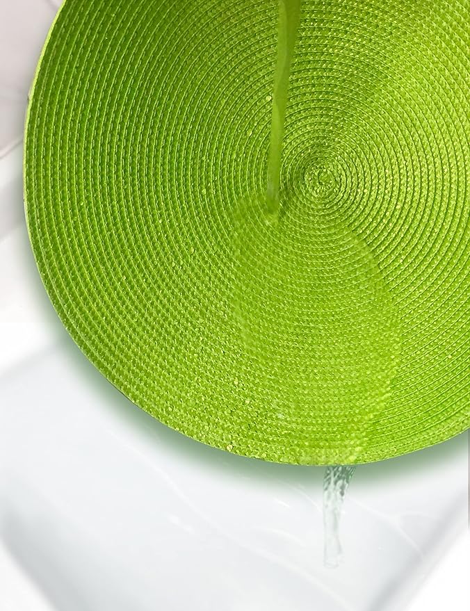 HODJOY Placemats, Round Woven Placemats for Indoor and Outdoor, Washable Woven Placemats for Christmas, 15 inch, Set of 6 (Lime Green)