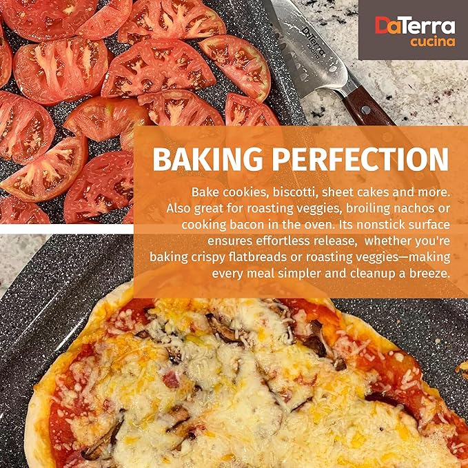 DaTerra Cucina - Nonstick Ceramic Coated Baking Sheet Twin Pack ??16" x 11" x 1" Professional Grade, PTFE, Cadmium, Lead & PFOA Free, Oven Safe, Ideal for Baking, Roasting & Cooking