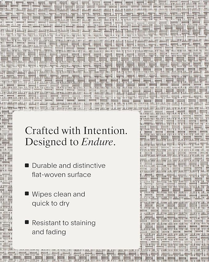 Chilewich Basketweave Placemats in White/Silver - Set of 4 - Easy Care Woven Tabletop Textiles - Indoor/Outdoor - 19" x 14" Rectangle