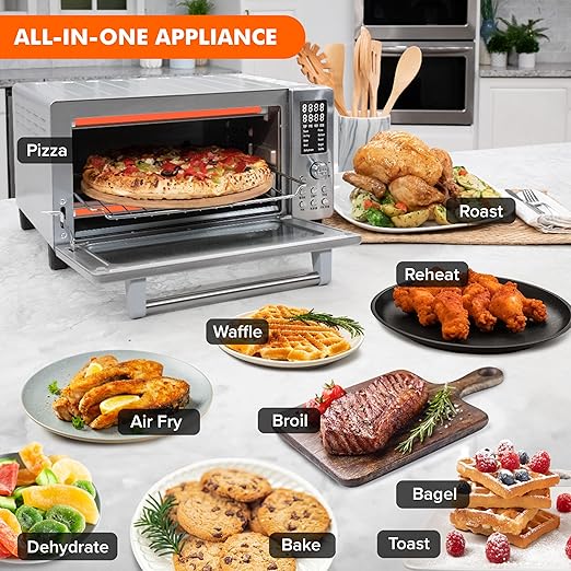 Nuwave Bravo Air Fryer Toaster Smart Oven, 10-in-1 Countertop Convection, 1800 Watts, 21-Qt Capacity, 50째-450째F Temp Controls, Top and Bottom Heater Adjustments 0%-100%, PFAS Free, Stainless Steel