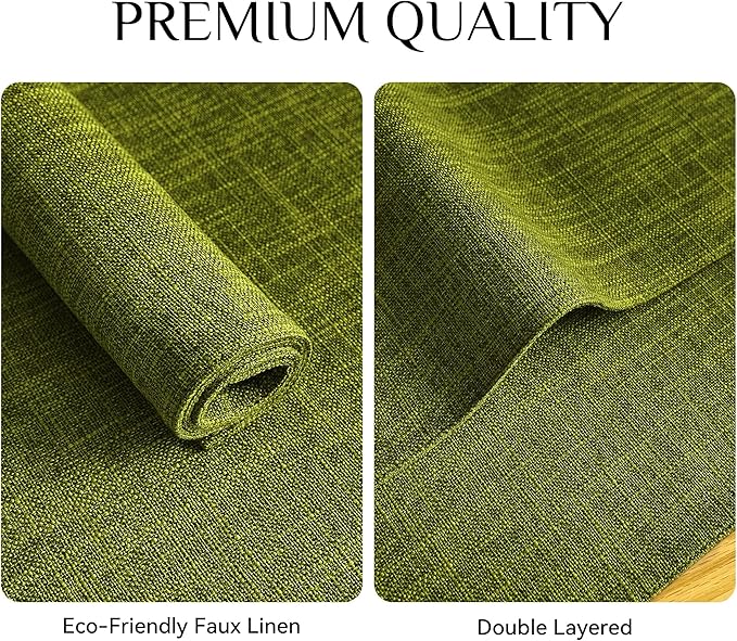 Softalker Faux Linen Placemats Set of 8-12 x 18 Inch, Heat Resistant Double Layered Durable Burlap Farmhouse Place Mats, Non-Slip Washable Rustic Table Mats for Dining, Kitchen, Party竊뉽ime Green