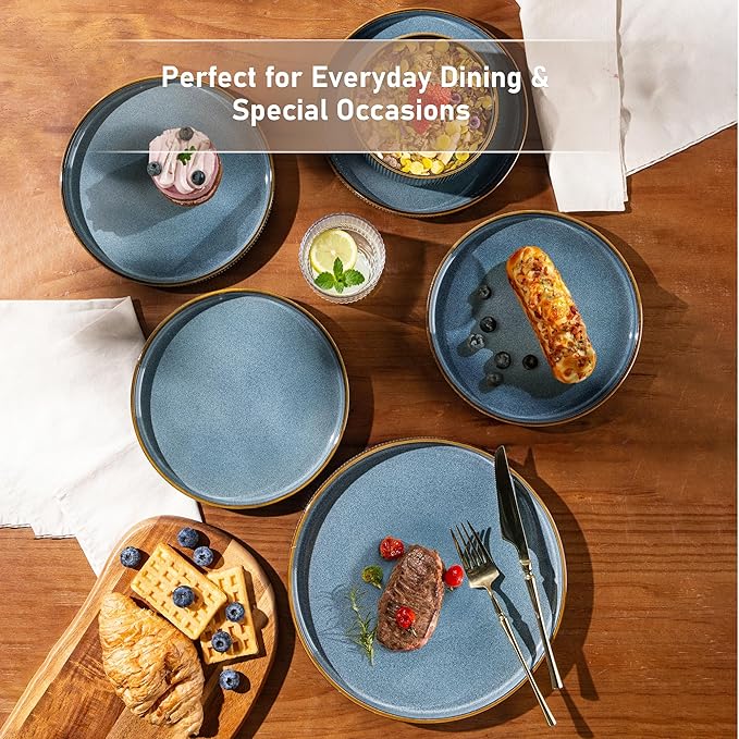 GBHOME Stoneware Dinnerware Sets for 4,Round Reactive Glaze Ceramic Plates and Bowls Set,Highly Scratch Resistant| Dishwasher & Microwave Safe Dishes Set,Service for 4(12pcs)