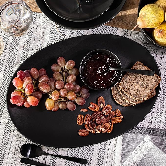over&back Coupe Stoneware Serving Platter - Elegant 1-Piece Oval Serving Platter to Complete Your Kitchen Set - 16.4" x 11.5" - Semi-Matte Black