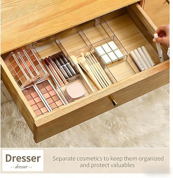 9 Compartment Retractable Drawer Organizer - Removable Drawer Divider with 10.43" Depth and 20.27" Length for Desk, Closet or Kitchen (Clear)