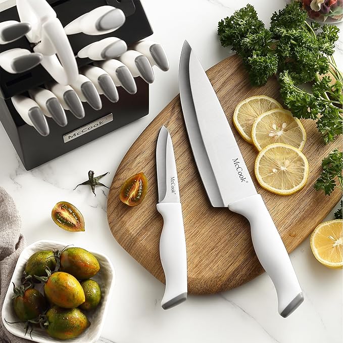 McCook짰 Knife Sets, German Stainless Steel Kitchen Knife Block Sets with Built-in Sharpener