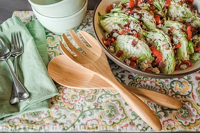 Large Bamboo Salad Server Set, Premium Quality Bamboo Salad Servers, 12-inch Salad Lifters