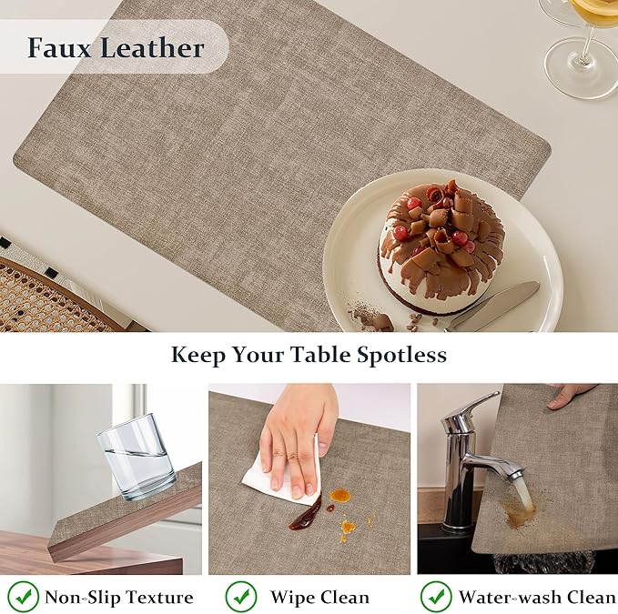 FROMHEART Faux Leather Placemats Set of 8?밯aterproof,Heat/Oil Stain-Resistant PU Table Mat?밨eversible,Non-Slip,Easy to Clean Place Mats for Kitchen,Dining,Indoor/Outdoor,(Light Coffee,11.8" x 17")