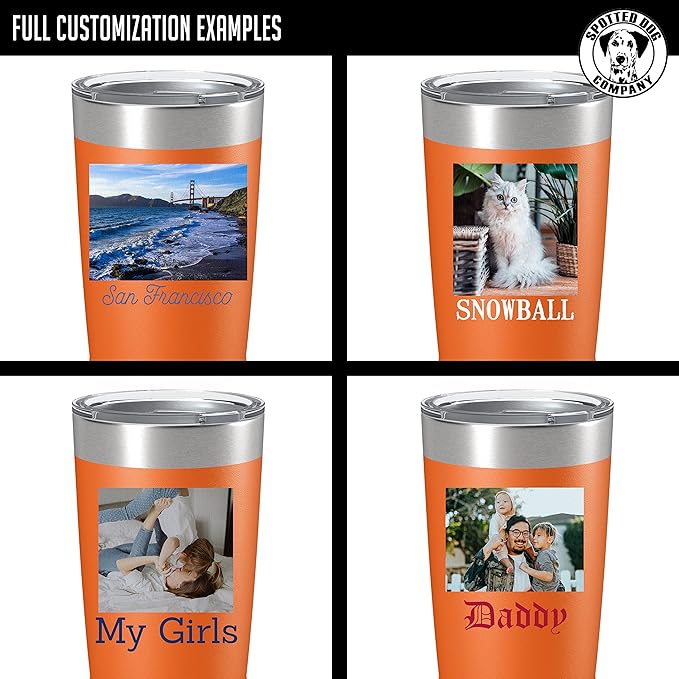 Personalized 20oz (17 Colors) Photo Picture Printed Insulated Stainless Steel Powder Coated Tumbler with Lid ??Customized Mother's Day Gift, Gift for Him Men, Custom Coach Gifts Team Mom Dad (Orange)
