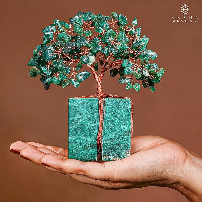 Crystal Tree of Life for Home and Office Decor, Handmade Raw Crystal Base Green Aventurine Chakra Healing Crystal Tree for Positive Energy, Money, Good Luck, Christmas D챕cor, Birthday Gifts for Women