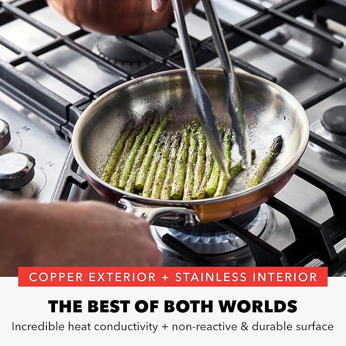 GreenPan x Bobby Flay 8 Piece Copper Clad Pots & Pans, Induction Ready Cookware, Measurement Markings, Stainless Steel Base & Interior, Oven Safe to 500?F