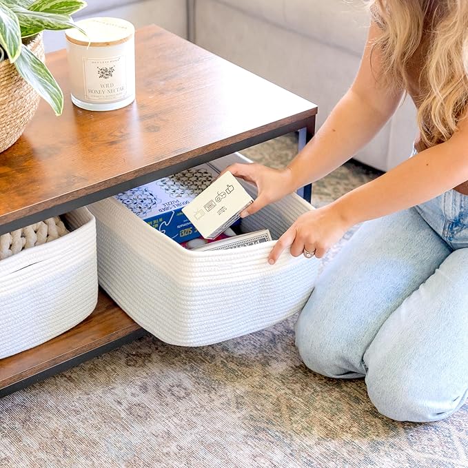 NaturalCozy Storage Baskets 16.8?쓝13?쓝7.6??Cotton Rope Woven Baskets for Organizing 3-Pack | Toy Storage Bins | Basket for Shelves, Laundry, Blanket, Clothes, Closet, Kitchen, Bathroom, Gifts