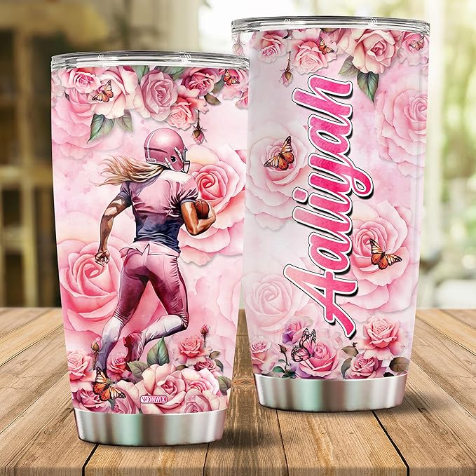WONWIX Personalized Football Lover Gifts for Women, 20oz Stainless Steel Insulated Coffee Cup Travel Mug Tumbler Water Bottle for Girls Wife Daughter Christmas, Birthday, Mother's Day, Valentine