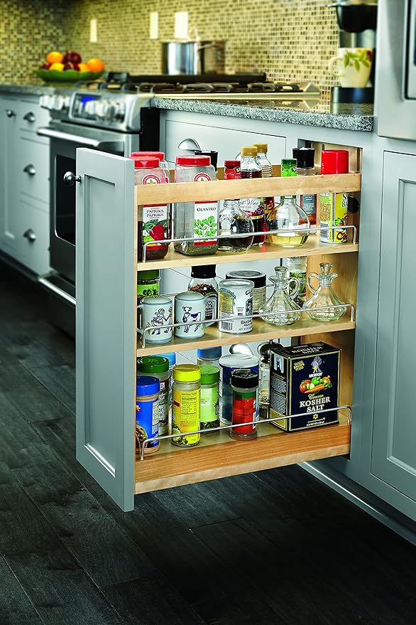 Rev-A-Shelf 8" Pullout Storage Organizer for Base Kitchen/Bathroom Cabinets with Soft-Close Full Extension Slides and Adjustable Shelves, 448-BCSC-8C