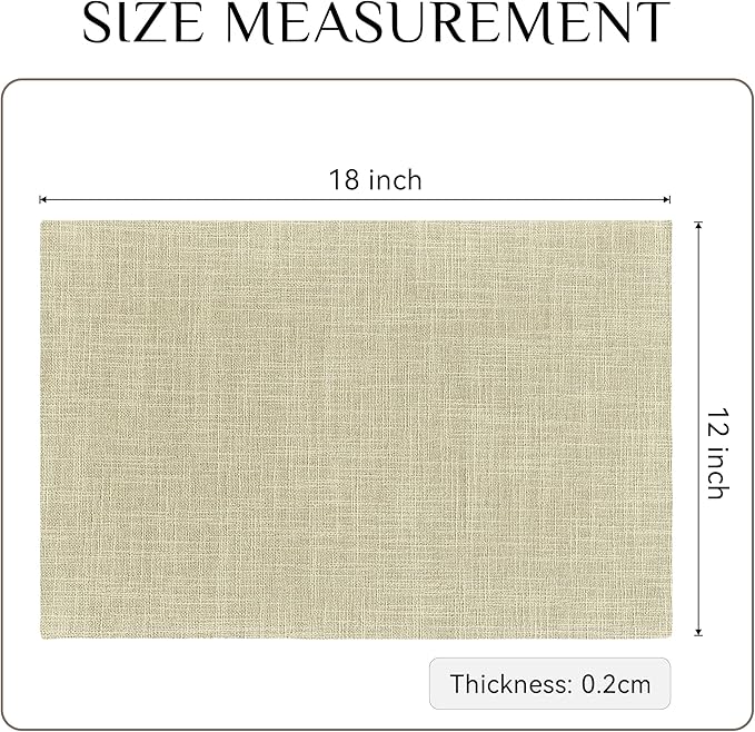 Softalker Faux Linen Placemats Set of 6-12 x 18 Inch, Heat Resistant Double Layered Durable Burlap Farmhouse Place Mats, Non-Slip Washable Rustic Table Mats for Dining, Kitchen, Party竊뉽ight Linen
