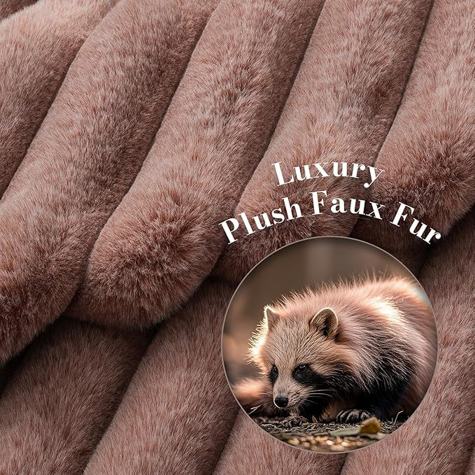 Am챕lie Home Faux Fur Throw Blanket for Couch, Ultra Cozy Fuzzy Fluffy Fur Luxurious Soft Striped Plush Gift Blankets for Family Sofa Chair Bedroom, 55"x70", Cationic Fox Brown