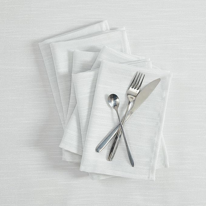 Laura Ashley Arabesque Luxurious Shimmery Fabric Tablecloth Napkins for Formal Dining, Holiday, Wedding or Party, Set of 6 Napkins, White