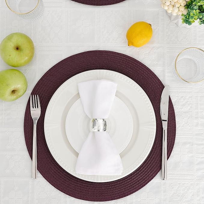 HODJOY Placemats Set of 6, Round Placemats for Dining Tables, Woven Washable Non-Slip Placemats 15 inch for Thanksgiving, Purple
