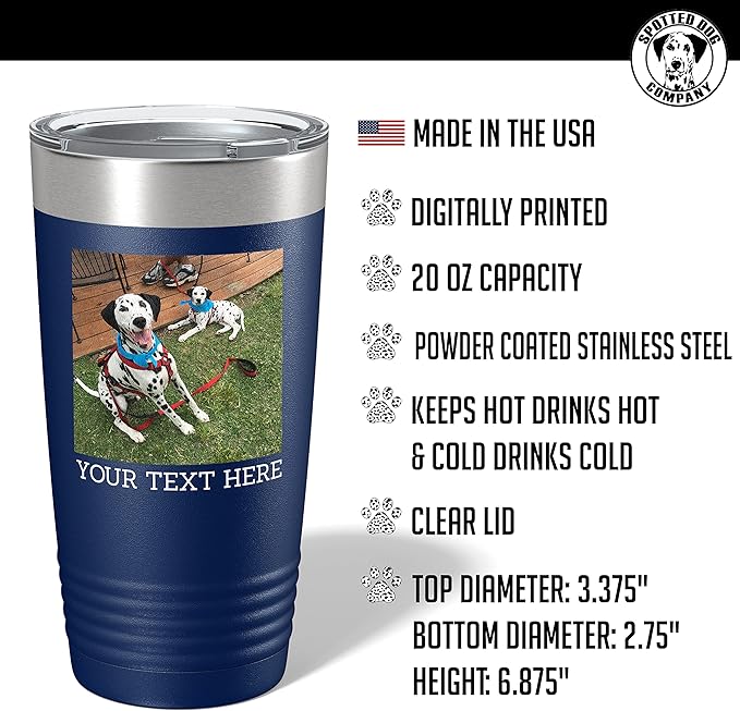 Personalized 20oz (17 Colors) Photo Picture Printed Insulated Stainless Steel Powder Coated Tumbler with Lid ??Customized Mother's Day Gift for Her Him Men, Custom Coach Gifts Team Mom Dad (Navy Blue)