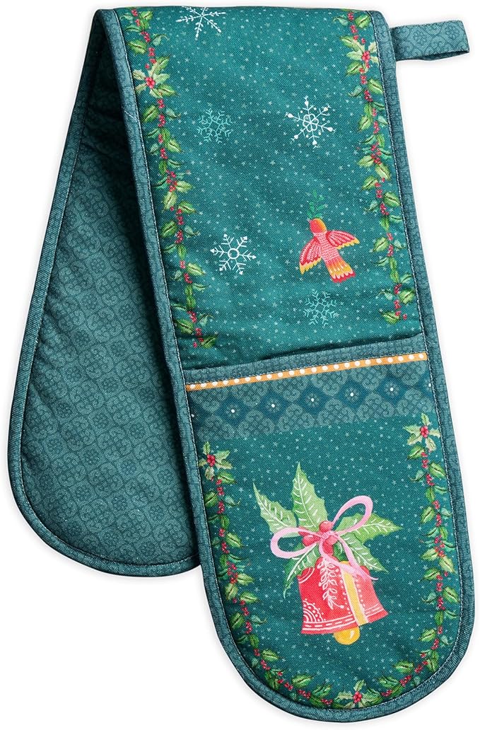 Maison d' Hermine Double Oven Mitt (7" x 35") 100% Cotton Heat Resistant BBQ Cooking Gloves with Loop for Thanksgiving Christmas Decorations Baking Cooking Barbeque Handling Hot Pan (Hygge Christmas)