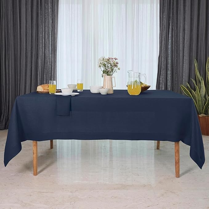 D'Moksha Homes Navy Blue Linen Tablecloth 60 x 84 Inch - 100% Pure Linen Table Cloth for Rectangle Tables - Machine Washable Cloth Tablecloth for Easter