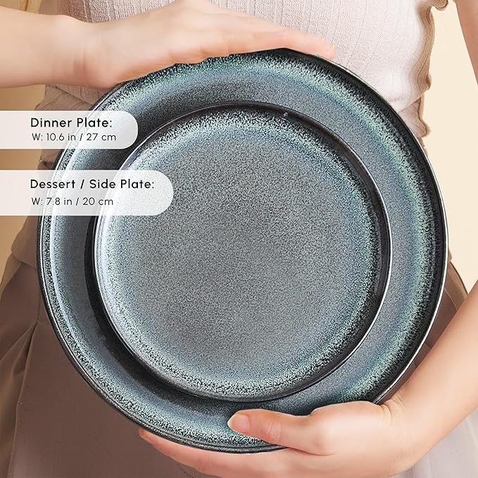 Karaca Fein 24 Piece Reactive Glaze Dinner Set for 6 People, Modern Design with Unique Handcrafted Patterns, Durable Kitchen Plates and Bowls Sets, Stoneware Dinnerware & Dishwasher Safe