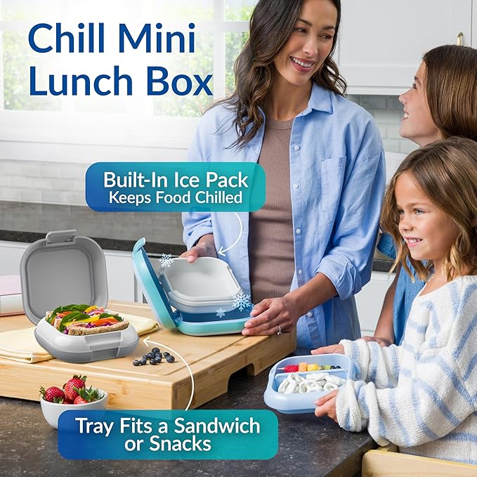 Bentgo Chill Mini Leak-Proof Lunch Box ??Built-In Ice Pack Keeps Food Cold, 2.7-Cup Capacity for Snacks or a Sandwich, 3 or 4 Compartments, PFAS & BPA-Free, Ideal for Adults & Kids 3+ (Crisp Grays)