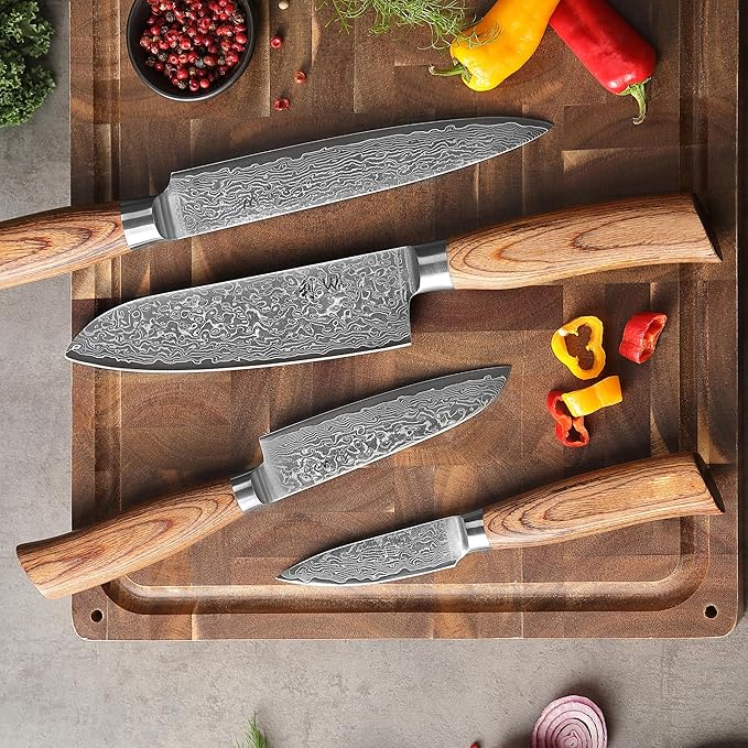 Wakoli EDIB Pro 4-Piece Damascus Knife Set ??Professional Chef Knives Set with VG10 Core Blades, 67-Layer Damascus Steel and Ergonomic Pakkawood Handles ??Premium Kitchen Knives in Elegant Gift Box