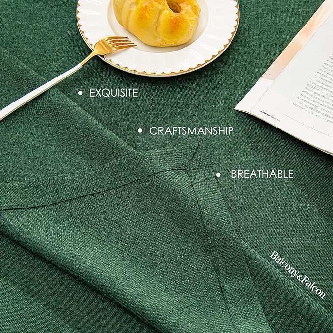 BALCONY & FALCON Rectangle Table Cloth ??Waterproof, Wrinkle-Resistant & Dust-Proof Farmhouse Tablecloth for Dining, Kitchen, Party Decorations, Christmas Gatherings (Hunter Green, 55" x 71")