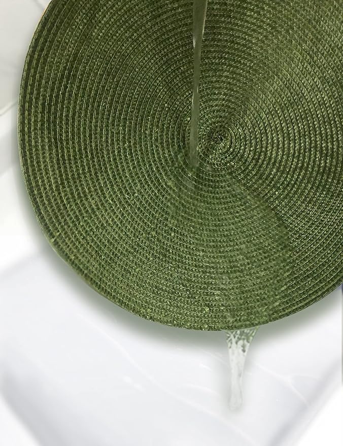 HODJOY Placemat, Round Placemat for Dining Table, Washable Woven Placemats for Christmas, 15 inch, Set of 6, Olive