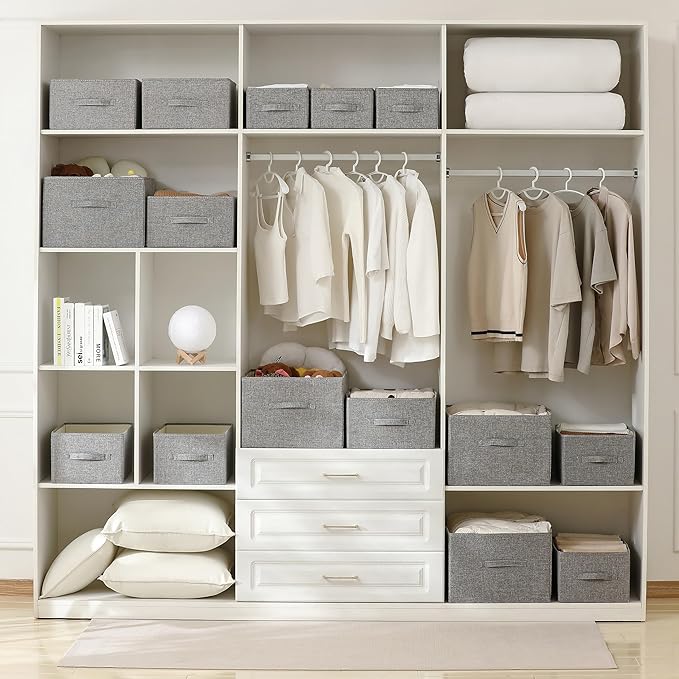 Linen Folding Storage Bins, 3 Pack Large Storage Baskets, Washable, Clothing Storage Bins with Handle, Closet Organizer for Storage Sweater,Sheets(dark grey, 18쩍"x11" x8쩍")