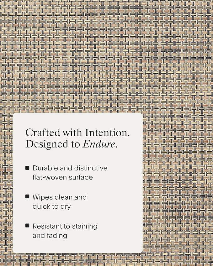 Chilewich Basketweave Placemats in Bark - Set of 4 - Easy Care Woven Tabletop Textiles - Indoor/Outdoor - 15" Round