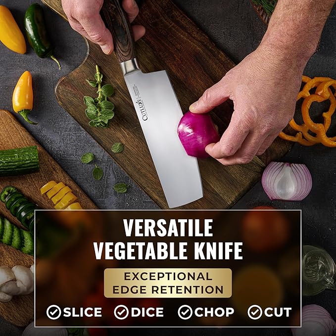 Cutluxe Nakiri Knife ??Ultra Sharp 7" Meat and Vegetable Japanese Knife for Chopping, High Carbon Stainless Steel Blade, Full Tang Pakkawood Handle ??Shinobi Series